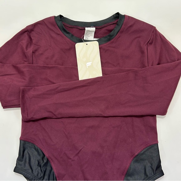 CCO Fabletics Burgundy and Black Long Sleeve Bodysuit XS NWT - Picture 1 of 5